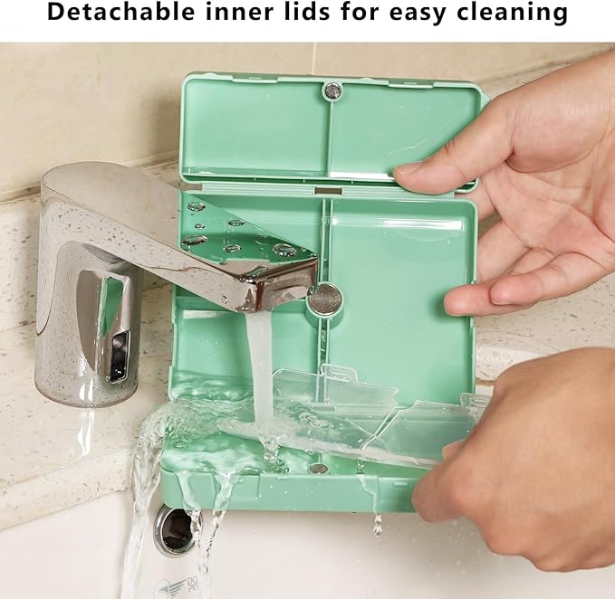 FYY 2 Pcs Daily Pill Organizer, 7 Compartments Portable Pill Case Travel Pill Organizer,[Folding Design] Pill Box for Purse Pocket to Hold Vitamins,Cod Liver Oil,Supplements and Medication-Green