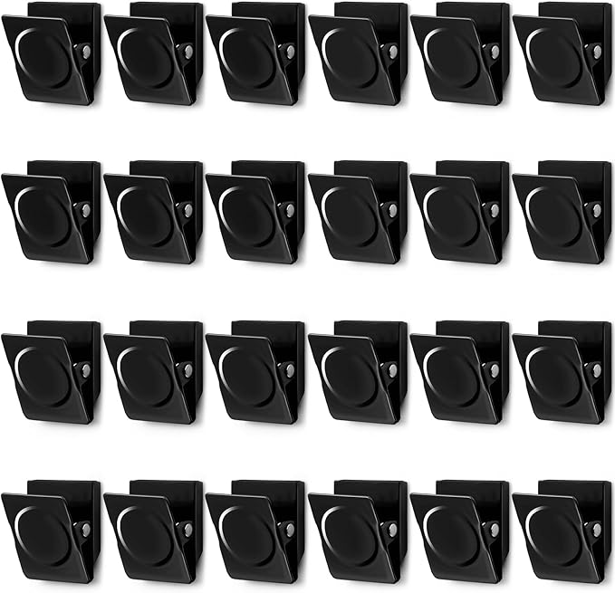 VNDUEEY 24Pcs Strong Whiteboard Magnets Magnetic Clips Heavy Duty, Refrigerator Magnets, Black Metal Magnet Clips for Home, Office, Classroom Teacher Supplies