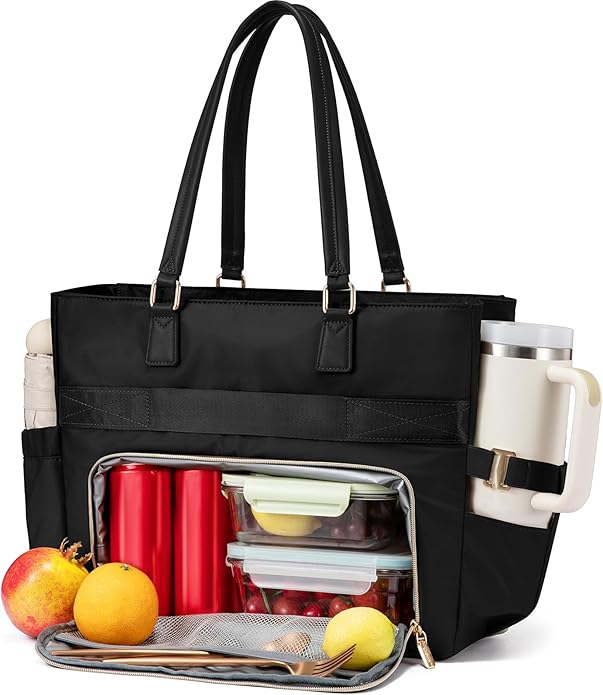 LOVEVOOK Lunch Tote Bag for Women, Work Bag with Insulated Lunch Compartment, Laptop Bag, Large Lunch Bag for Teacher, Daily