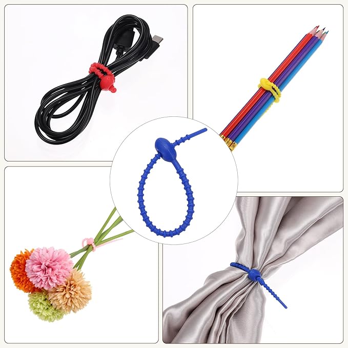 PATIKIL 6 Inch Silicone Cable Ties, 20pcs Rubber Reusable Twist Zip Ties Organizer for Home Office Kitchen Food bags Wires Adjustable Bag Clip, Dark Blue