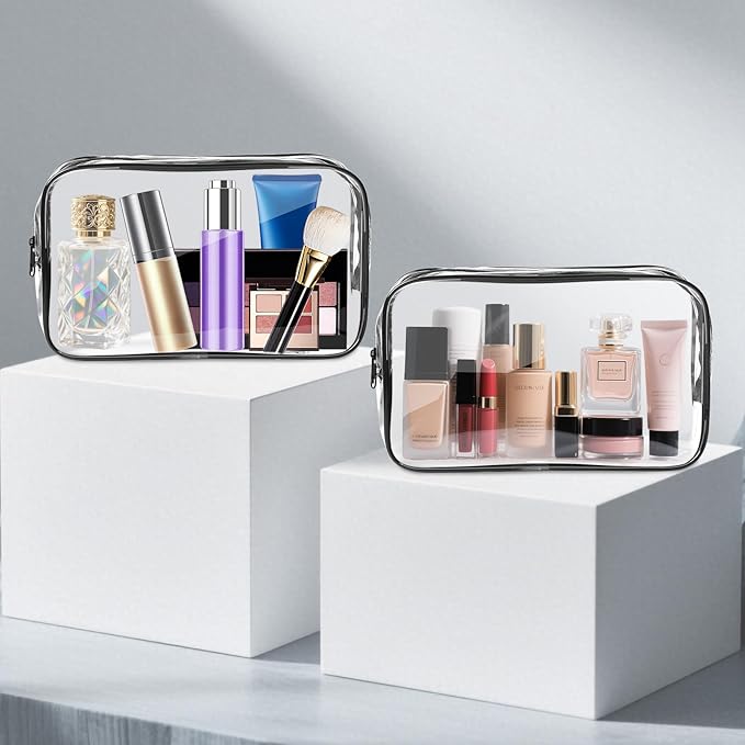 AURUZA Clear Makeup Bag, Portable Travel Toiletry Bags with Zipper, TSA Approved Clear Organizer Bags, PVC Cosmetic Pouch for Airport Airline Compliant
