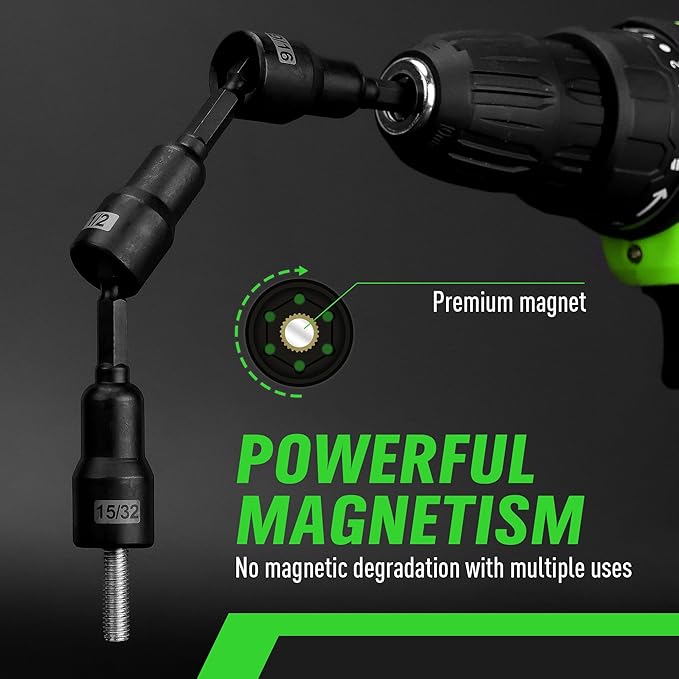 Magnetic Nut Driver Set, 20-Piece Metric & SAE 1/4" Hex Shank, Drill Socket Set, Impact Driver Bit Sets, Magnetic Bit Holder with Aluminum Alloy Snap Clip, 65mm Long Hex Bits, Quick Change Tool