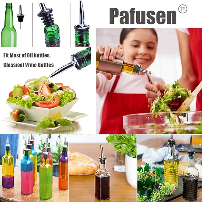 Pafusen 24 Pack Stainless Steel Speed Pourers Spouts with Tapered, Liquor Pourers with Rubber Cap, Hygienic, Dishwasher Safe, Fits most Classic Bottle's Lip up to 3/4"