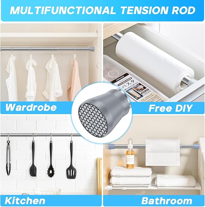 Tension Rod 16 to 26 Inch Sliver Tension Curtain Rod for Window Cupboard Closet Bookshelf Diy Projects Wardrobe，Tension Rod 1pack Extendable Curtain Rods No Drill Spring Tension Curtain Rod