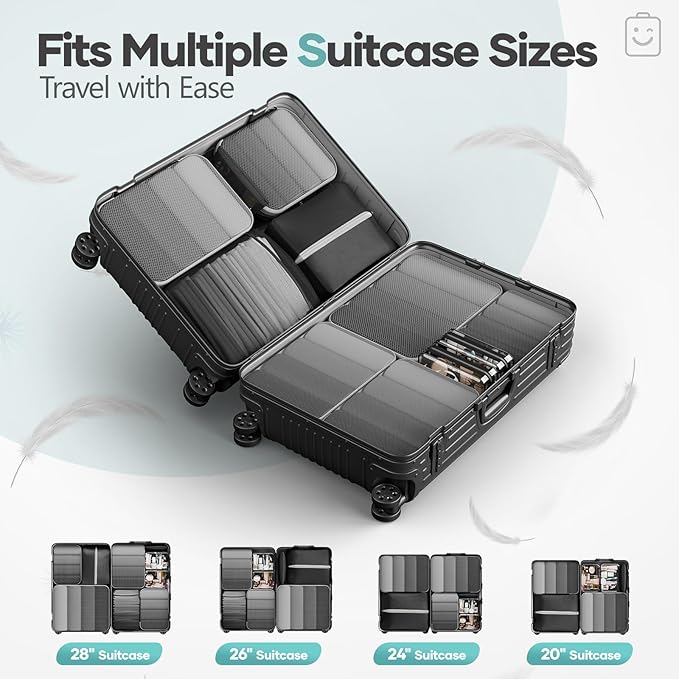 Veken 11 Set Compression Packing Cubes for Travel Essentials,Compressible Expandable Large Luggage Suitcase Organizer Bags for Clothing,Durable Space Saver Storage Bags with Toiletry Bags(Black)