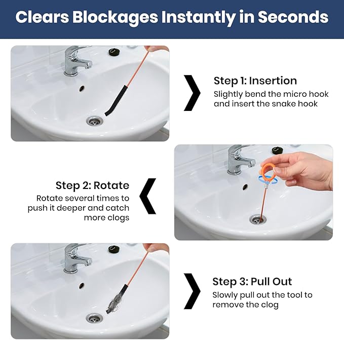 51 Inch Anti-Break Metal Drain Snake, Nylon-Coated Drain Clog Remover, Flexible Hair Blockage Cleaner Tool for Shower, Bathroom Sink & Tub, Reusable Pipe Unclogger for Home Use (6 Pack) (Orange)