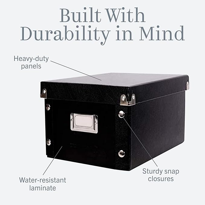 Snap-N-Store Index Card Holder - Collapsible Organizer Box fits 1100 5x8-Inch Flash Cards - Business, Recipe, or Note Card Storage Boxes - 2 Pack, Black