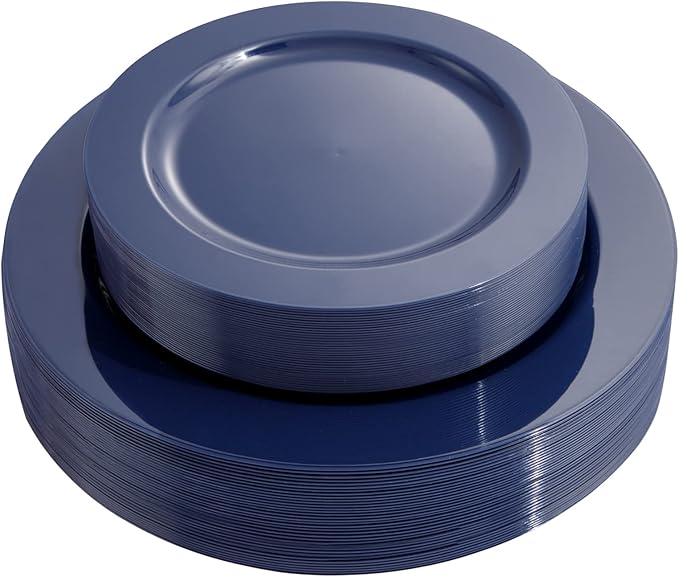 FLOWERCAT 60PCS Blue Plastic Plates - Heavy Duty Blue Disposable Plates (10.25" & 7.5") - Serves 30 Guests for Birthday Parties/Weddings/Presidents' Day/Memorial Day/Hanukkah