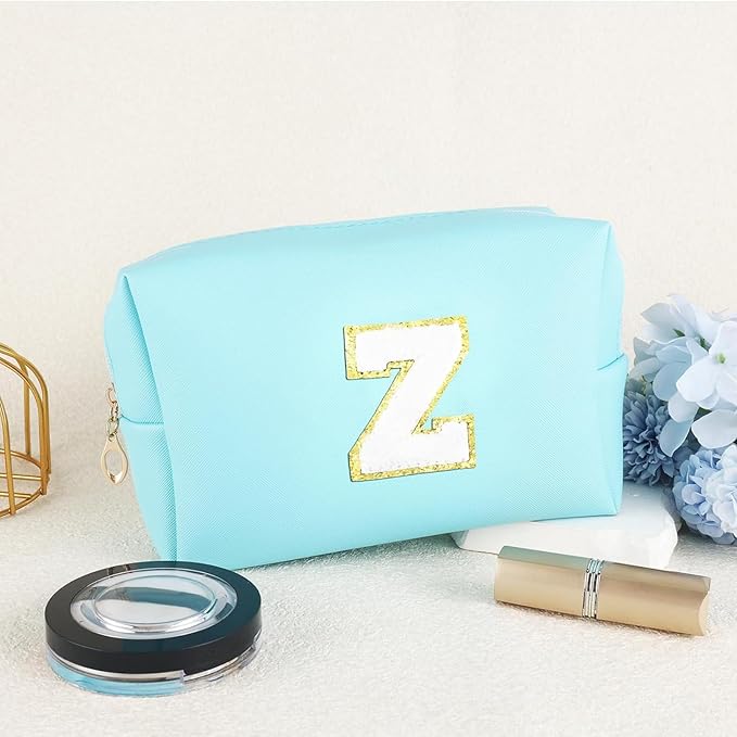 Gifts for Girls Initial Makeup Bag Personalized Cosmetic Bag with Zipper Cute Travel Toiletry Bag Waterproof PU Preppy Makeup Pouch Birthday Gift for Teen Girls Women(Blue Z)