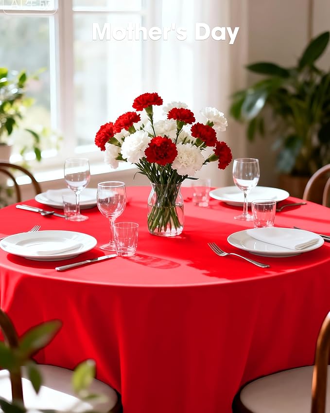Pureegg Plastic Table Cloth Disposable 10 Pack, 84'' Round Table Cloths, Valentines Day, Thanksgiving, Christmas Decorations, Fall Tablecloths, Round, Plastic Cover, Leakproof & Sturdy, Red