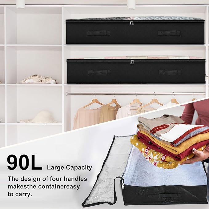 BiCINE 90L Under Bed Storage Containers, 6 Pack Foldable Closet Organizers and Storage Bins with Lid Clothes Underbed Storage Bags for Wrapping Paper, Blanket, Comforter, Towels, Sweaters, Pillows