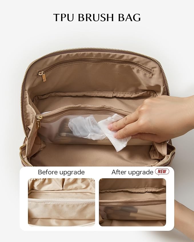 EACHY Travel Makeup Bag, Large Capacity Cosmetic Bag for Women, Waterproof PU Leather, Flat Open Portable Toiletry Bag for Skincare, Brushes & Travel Essentials
