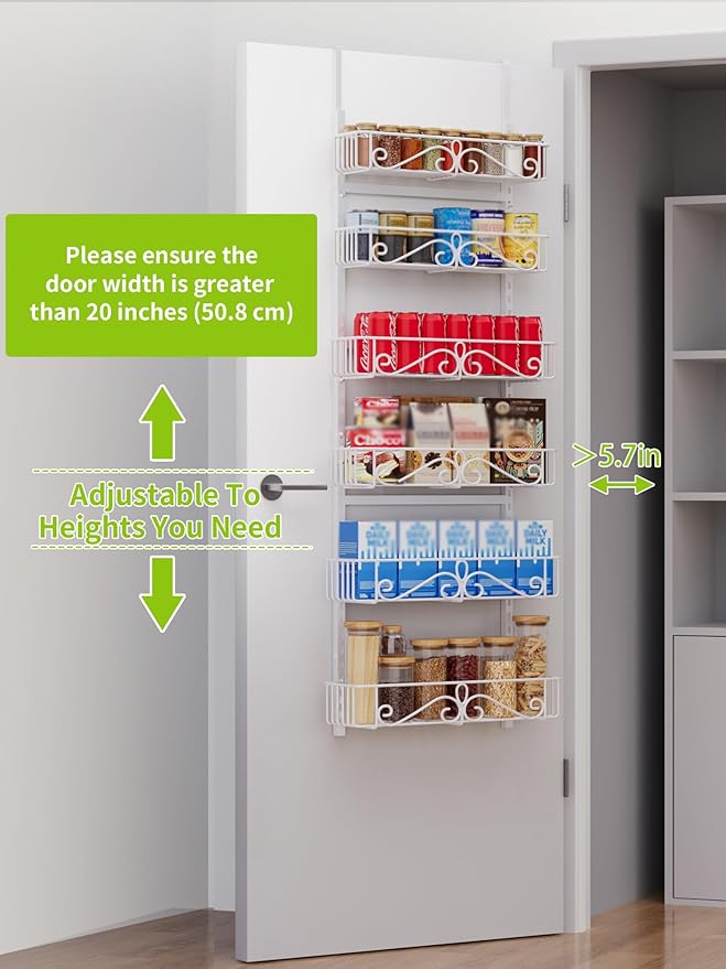 6-Tier Over the Door Pantry Organizer, Over the Pantry Organization And Storage, Pantry Door Organization, Home Laundry Room Bathroom & Kitchen Organization Essentials Metal, White