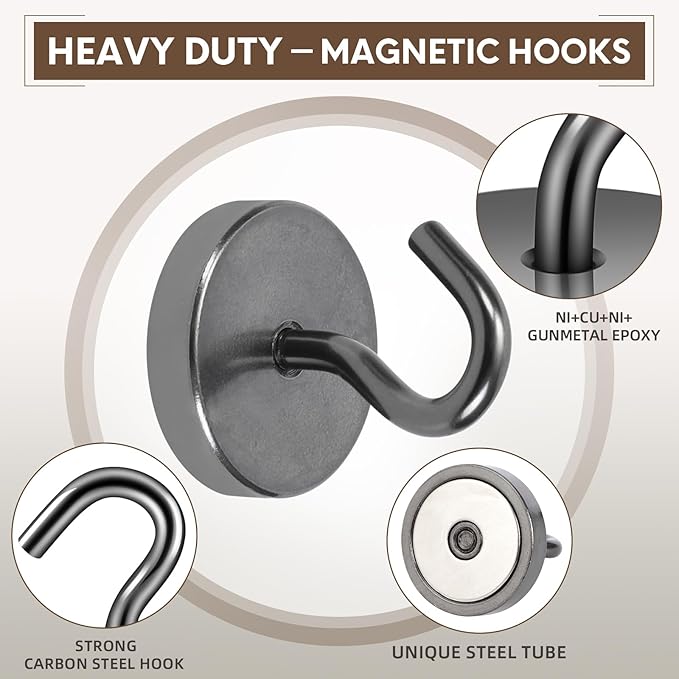 Neosmuk Magnetic Hooks, Cruise Ship Essentials, 120lb+ Heavy Duty Magnetic Hooks for Cruise Cabins, Refrigerator, Grill, Hanging, and Travel | Extra Strong Must-Haves Magnet Hook,Gunmetal