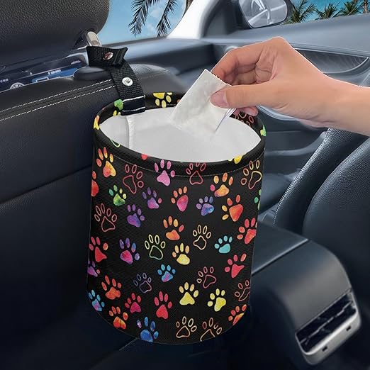 gearider Puppy Dog Paw Car Garbage Can Holder Organizer Storage Box Auto Trash Bin Accessory with Adjustable Buttons Collapsible Automotive Trash Container Fit for SUV Trucks Van Sedans