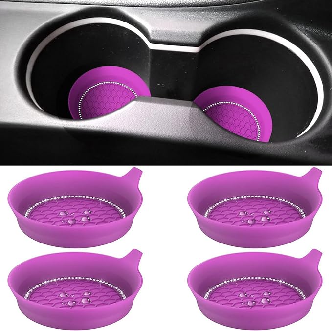 4 PCS Car Cup Coasters, Universal Cup Holder Coaster for Car Accessories, Bling CupHolders Insert for Women Non-Slip Silicone Car Cup Holder Coasters