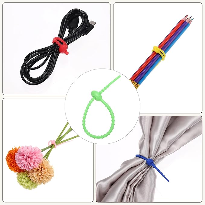 PATIKIL 8 Inch Silicone Cable Ties, 20pcs Rubber Reusable Twist Zip Ties Organizer for Home Office Kitchen Food bags Wires Adjustable Bag Clip, Green