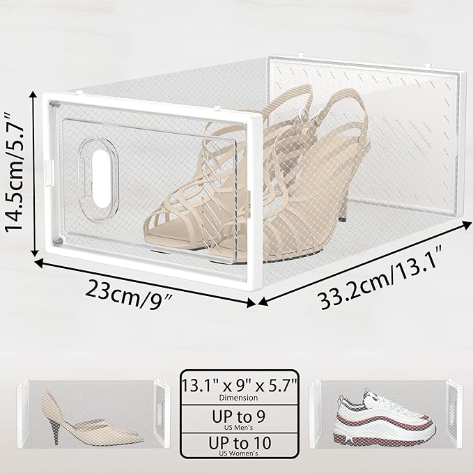 Shoe Storage, 12 Pack Shoe Organizer for Closet, Shoe Boxes Clear Plastic Stackable Shoe Containers with Lids for Size 10
