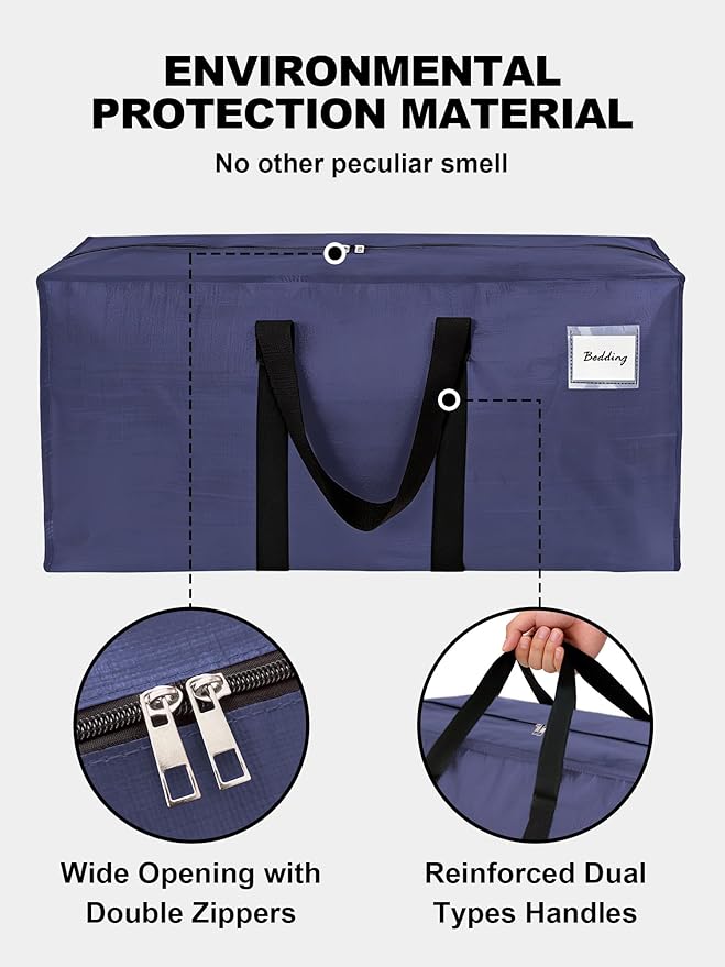 HOMESURE Supports 200lbs Heavy Duty Moving Bags - Strong Zipper & Wrap-Around Handles - Water-Resistant Storage Totes, Durable Alternative to Moving Boxes - 12 Pack - Blue