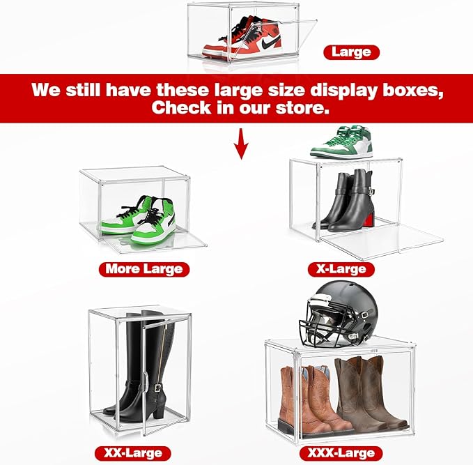 Acrylic Shoe Box, Sneaker Display Case Transparent Box Shoe Storage Bins Clear Plastic Stackable Boot Handbag Organizer Containers with Lids, 1Pack Size 12