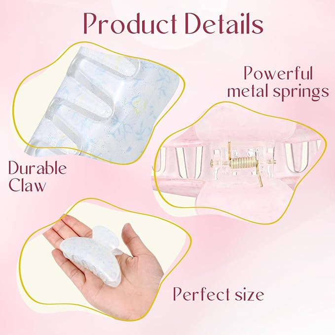 8 Pcs Large Acrylic Hair Claw Clips for Women Non-slip Strong Hold Jaw Clamps for Thick Thin Hair (Floral,Elegant Color)