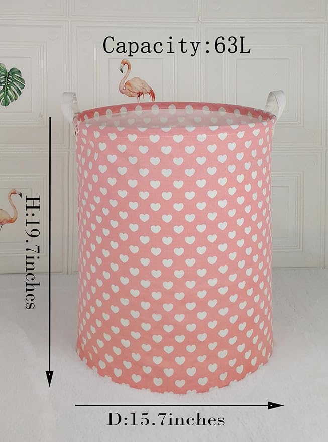 Pink Laundry Basket Kids Hamper Storage Bins Girls Nursery Hamper Waterproof Organizer Toy Box Large Canvas Collapsible Chest for for Bedroom,Clothes Organizer Basket,Toys Bin,Room Decor