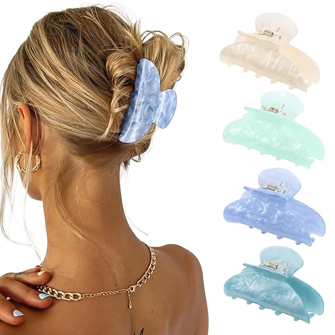 4Pcs Large Acrylic Clips - Big Non-Slip Banana Barrettes for Thick Hair, Strong Hold Jaw Clips for Women Girls