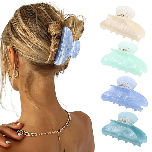 4Pcs Large Acrylic Clips - Big Non-Slip Banana Barrettes for Thick Hair, Strong Hold Jaw Clips for Women Girls