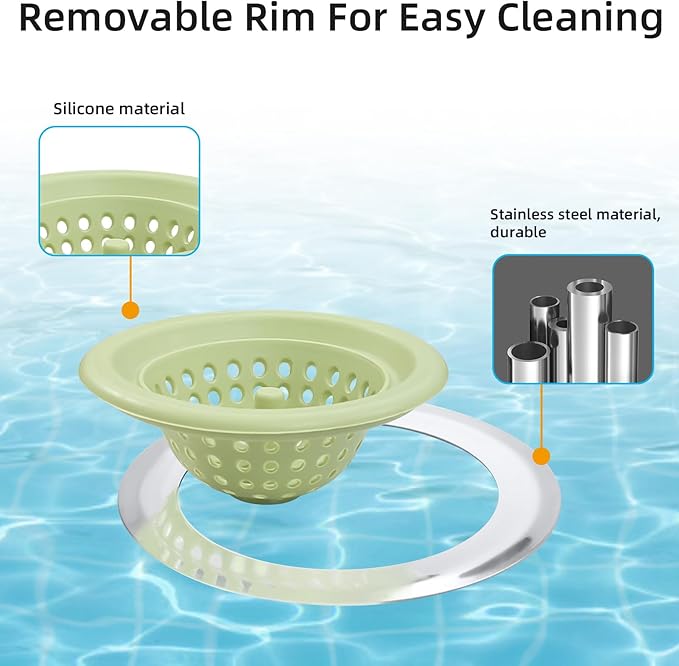 2 PCS Kitchen Stainless Silicone Sink Strainer, 4.5 inch Diameter… (Light Green)