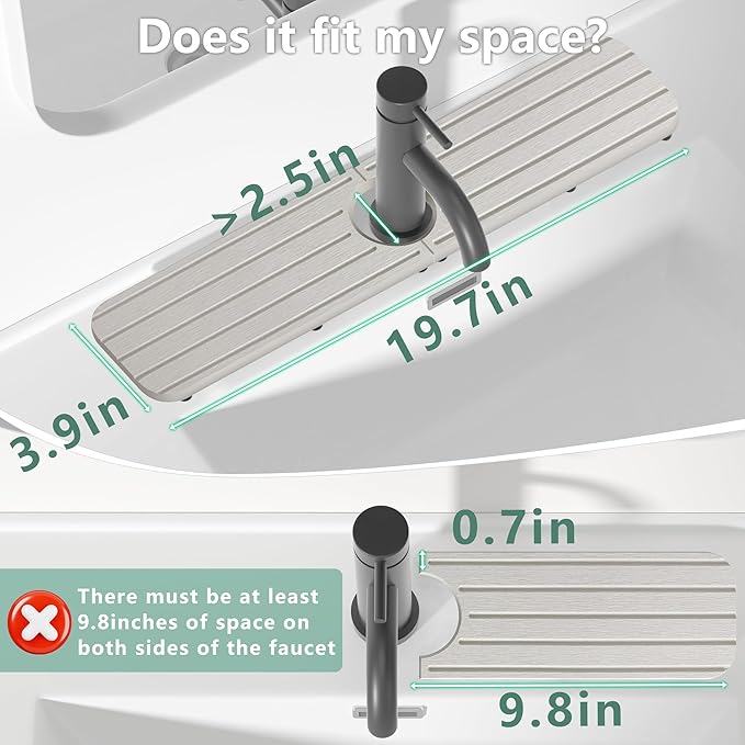 20inch x 4inch Kitchen Sink Faucet Mat, Water Absorbing Stone Faucet Splash Guard for Bathroom Counter, Quick Drying Diatomite Tray for Kitchen Sink, Light Gray