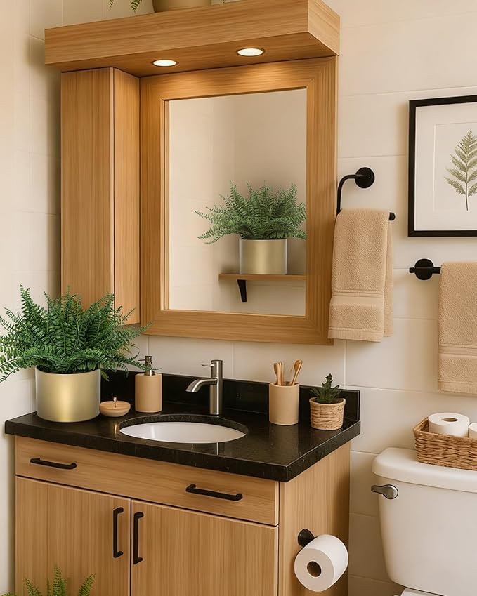 13.5" Small Fake Plant Fern Potted Artificial Plants Fake Fern for Shelf Home Bathroom Office Decor(Gold Mental Pot)