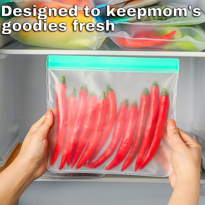 10 Pack Dishwasher Safe Silicone Food Storage Bags, Leakproof Silicone Freezer Bags, BPA Free Reusable Storage Bags for Lunch Marinate Food Travel - 3 Gallon 3 Sandwich 4 Snack Bags