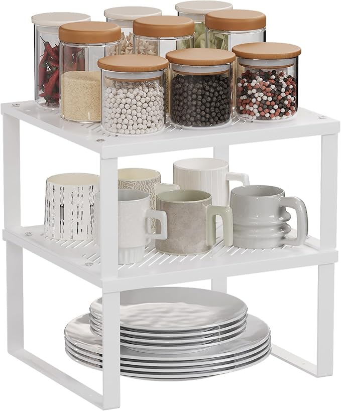 11" Wide Set of 2 Stackable Kitchen Cabinet Organizers Spice Racks,Office Desk Shelf Organizers Bookshelf Storage,Metal Carbon Steel