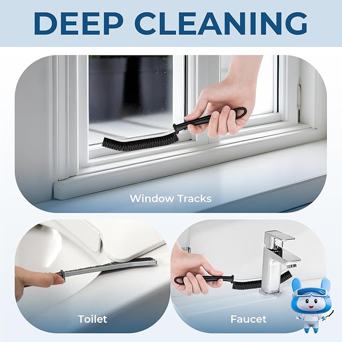 Crevice Cleaning Brushes, Scrub Brush for Hard to Reach Small Space, Home Essentials, Cleaning Supplies, Cleaning Tools for Household Use, Bathroom, Shower, Kitchen, Window, Toilet (3, Black)