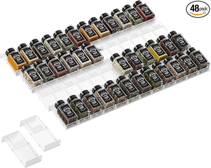 Famhap Spice Drawer Organizer, 48PCS Interlocking Expandable Seasoning Rack Tray Insert for Kitchen Drawers, Spice Rack Drawer for Spice Jars