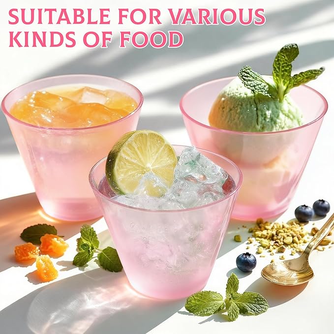 9 oz Clear Plastic Cups Pink Plastic Disposable Cups for Cocktail 50 Pack Fancy Cocktail Cup for Party Stemless Wine Glasses for Wedding Graduation Birthday