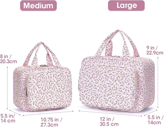 Narwey Travel Toiletry Bag for Women Large Hanging Makeup Bag Organizer Toiletries Bag for Full Size Essentials Accessories Cosmetics (Green Leaves and Flower (Large))