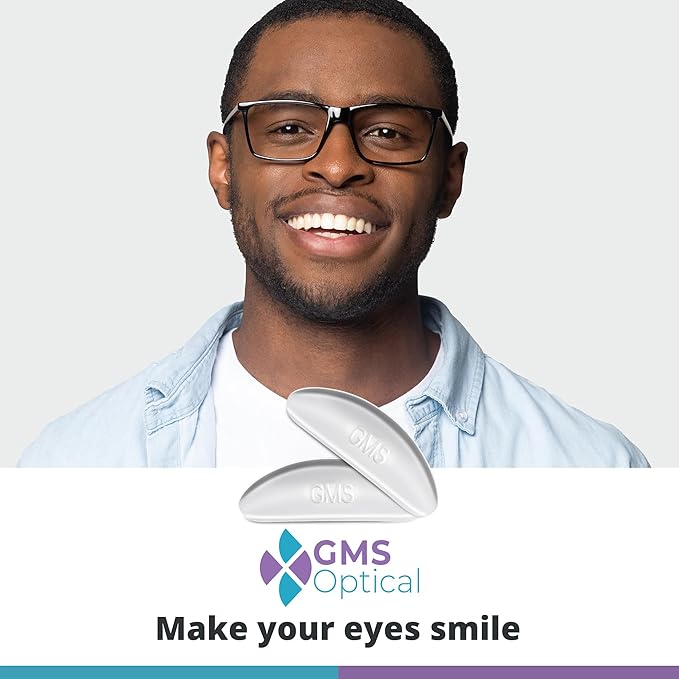 GMS Optical Large Adhesive Contoured Regular-Thin Silicone Nose Pads - Non Slip Nose Grips for Glasses, Sunglasses and Eyewear w/Super Sticky Backing, Eyeglass Accessories - 5 Pairs, Clear
