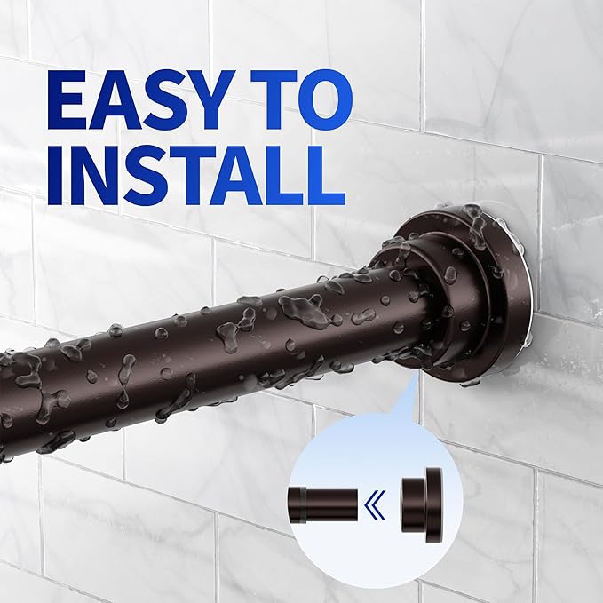 Mcrbeay Shower Curtain Rod, 1" Diameter Heavy Duty Tension Shower Rod, Non Slip Adjustable 28-74 inch No Drill Shower Curtain Rods Spring Tension For Bathroom, Shower Stall, No Rust, Bronze