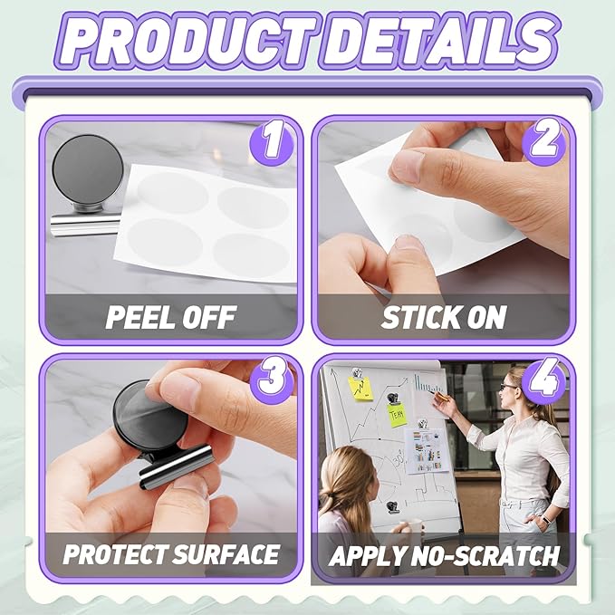 VNDUEEY Refrigerator Magnets, 24 Pack Fridge Magnet Strong Magnetic Clips for Whiteboard, Office, Locker, Photo Displays, Durable Magnet Clips for Fridge(Black&Silver)