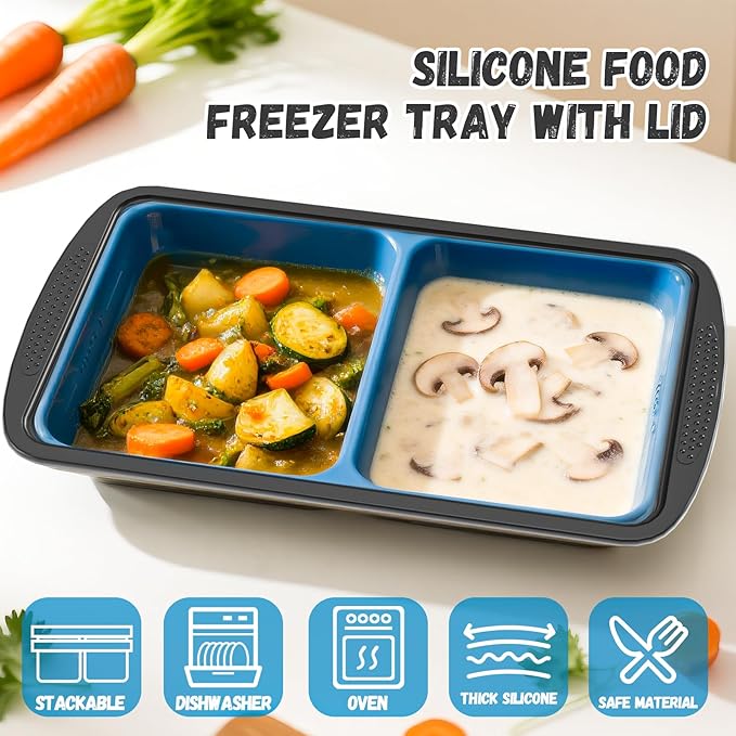 GORCI Silicone Soup Freezer Trays with Lids - 3 Pack, ½ cup, 1 cup, and 2 cup - Perfect Portion Control for Broth, Sauce & Meal Prep ，100% Platinum Silicone BPA-Free, Flexible, Dishwasher Safe