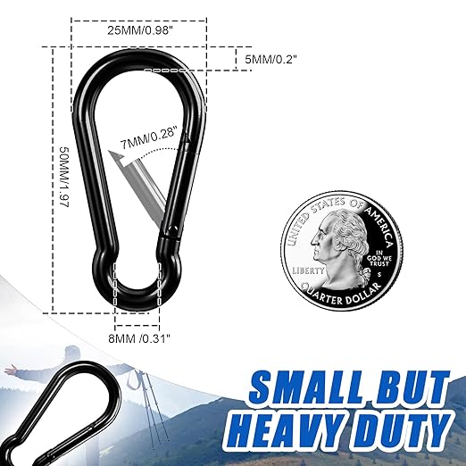 KINLINK 10 Pack Black Carabiner Clip, 1.97 inch Heavy Duty Spring Snap Hook, Small Carabiner Clips for Outdoor Camping, Swing Set, Hammock, Hiking Travel, Fishing, Quick Link Keychain