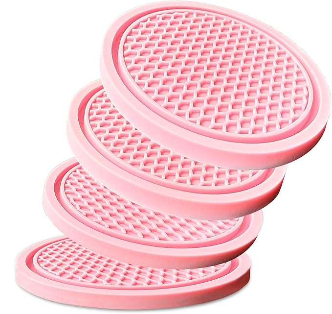 Car Cup Holder Coaster 4 Pack - Non Slip & Shockproof,Flexible PVC Rubber Insert for Car/Truck/SUV/Van (2.75"x0.2") Universal Fit Auto Cup Holders Accessories for Women and Man (Pink)