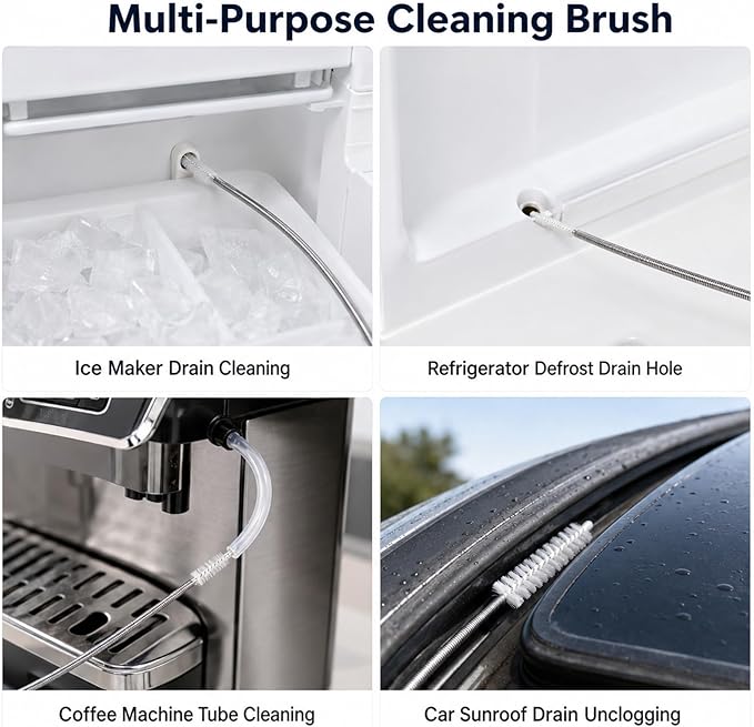 7.26 ft (2 .2m) Flexible Drain Cleaning Brush – 2-Pack, Stainless Coil for Car, Fridge, Sinks, Pipes, Hoses, Hair & Grease Clogs