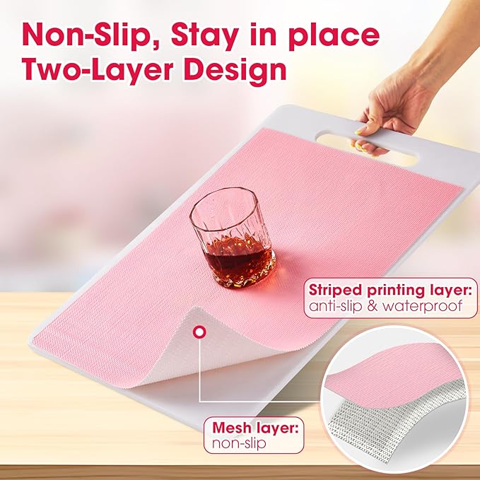 Drawer and Shelf Liner, Non-Slip Kitchen Cabinet Liners Non-Adhesive Thick Strong Grip Waterproof Washable Mats Protect Dresser Shelves Cupboard Bathroom Cabinets, Pink, 24 in X 10 FT