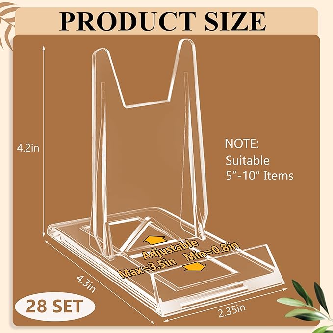 28 Pack Clear Acrylic Adjustable Desktop Book Stand & Display Easel for Tablet Phone Clutch Bag Plate Artwork Magazine Picture Comic Album CD Postcard - Home Office Back to School