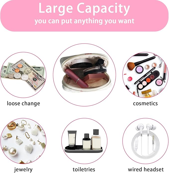 Small Quilted Cotton Makeup Bag for Purse Mini Cosmetic Period Bag for Women Cute Pink Bow Makeup Sanitary Pouch Portable Travel Toiletry Bags with Zipper Christmas Birthday Gifts