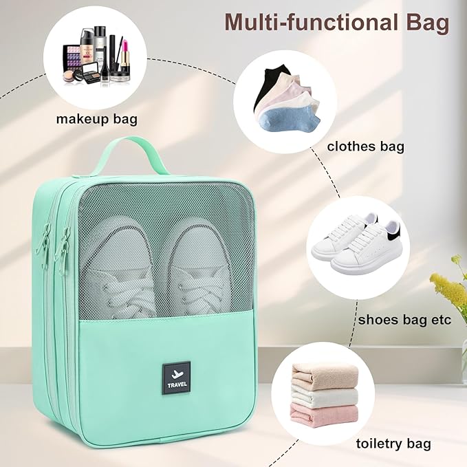 2 Layers Travel Shoe Bag, Portable Shoe Bags Hold 2 Pair Of Shoes, Water-Resistant Shoe Storage Pouch For Travel (Green, 2 Pack)