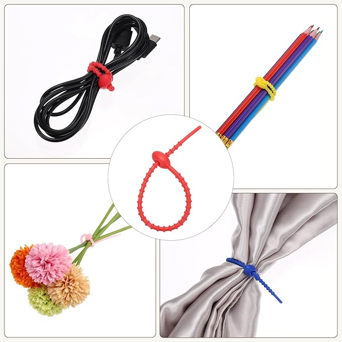 PATIKIL 8 Inch Silicone Cable Ties, 20pcs Rubber Reusable Twist Zip Ties Organizer for Home Office Kitchen Food bags Wires Adjustable Bag Clip, Deep Red