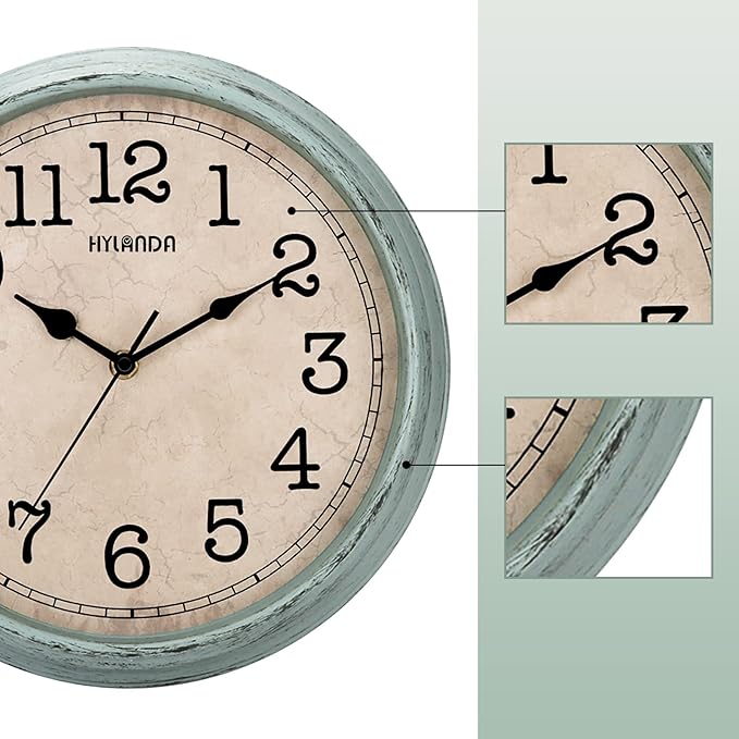 HYLANDA 12 Inch Wall Clock, Silent Non-Ticking Decorative Battery Operated with Large Numbers & HD Glass, Easy to Read for Kitchen/Living Room/Bathroom/Bedroom/Office